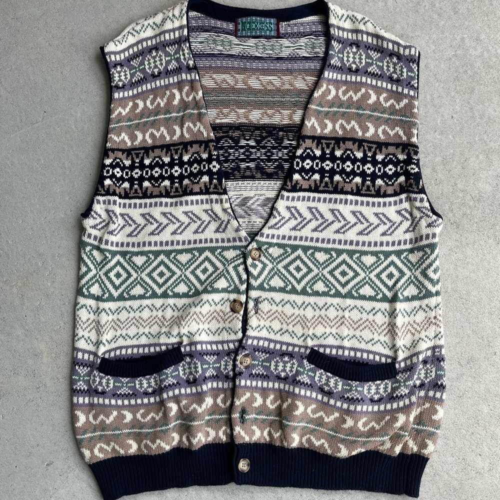 Vintage Patterned Cardigan Vest